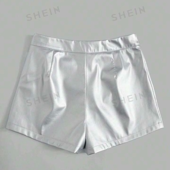 SHEIN Clasi Solid PU Leather Shorts- Silver - Picture 6 of 6